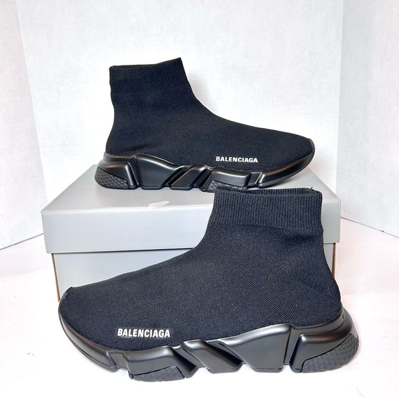 Balenciaga Shoes - Balenciaga Black Knit Fabric Speed Trainer High-Top Sneakers Size 10